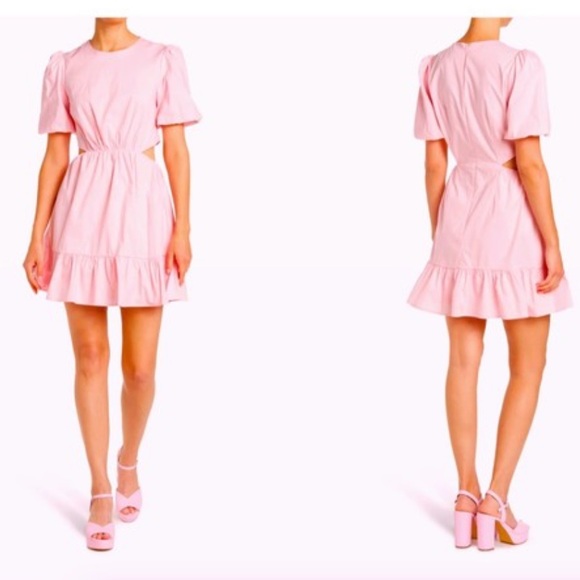 Wayf Dresses & Skirts - NWT WAYF Pink puff sleeve side cutout Dress in size medium